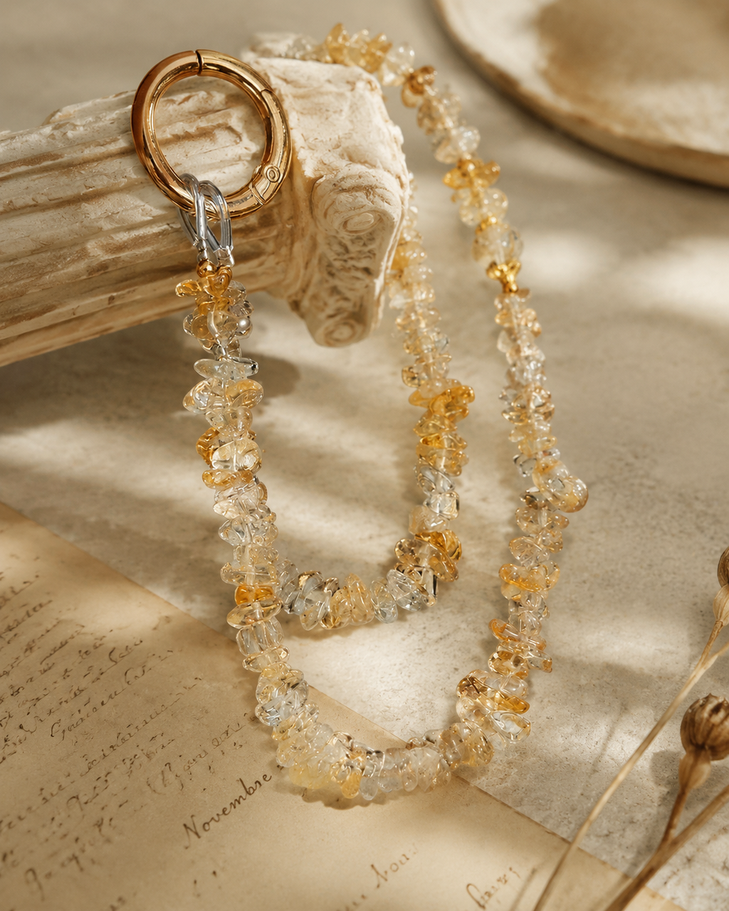 Citrine Chip Long Phone Chain Prosperity & Abundance｜Blessedchi