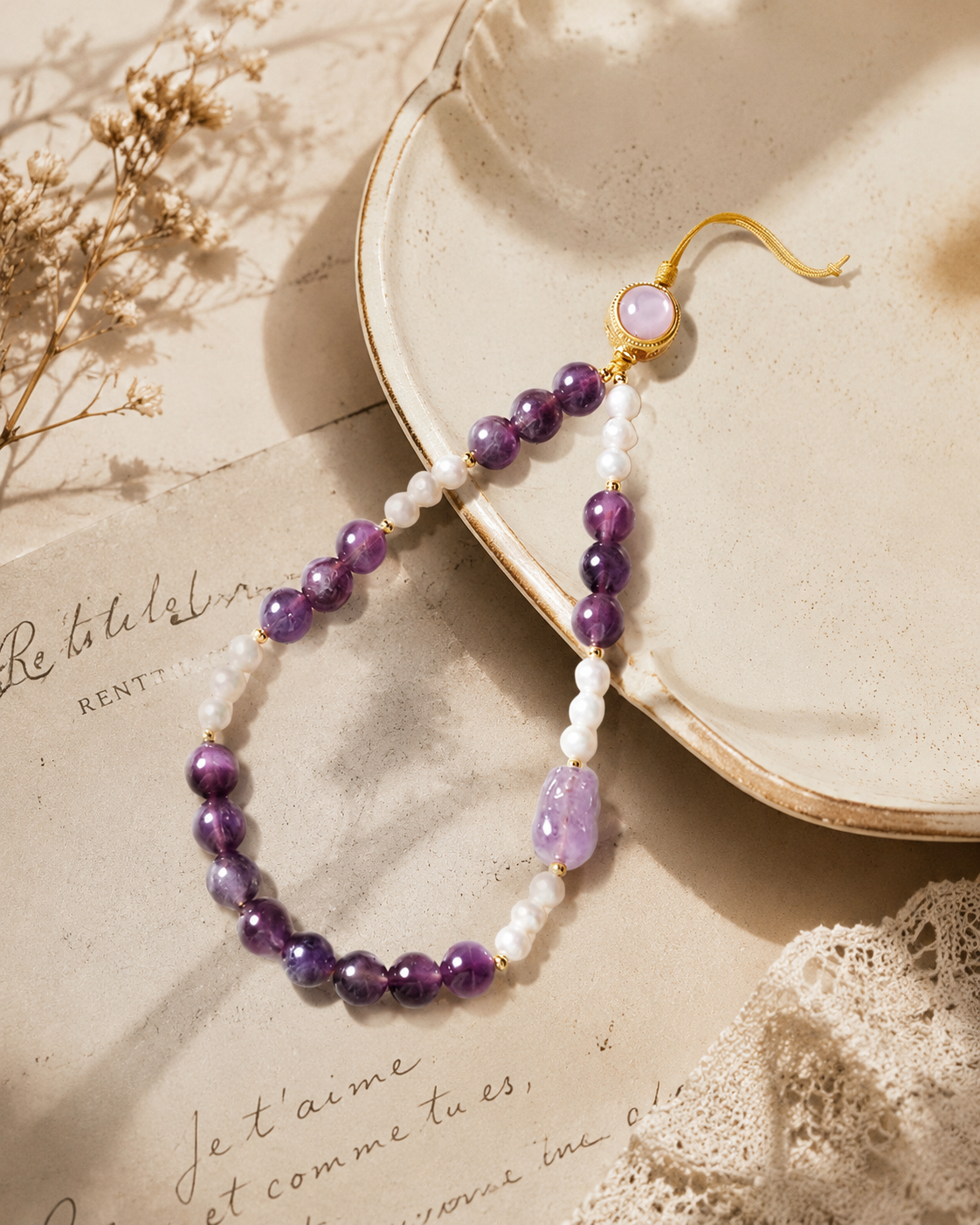 Amethyst Pearl Phone Chain Prosperity & Abundance｜Blessedchi