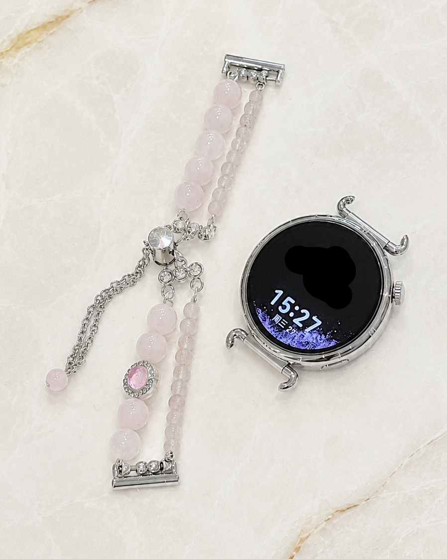 Rose Quartz Asymmetrical Beaded Watch Band Love & Happiness｜Blessedchi