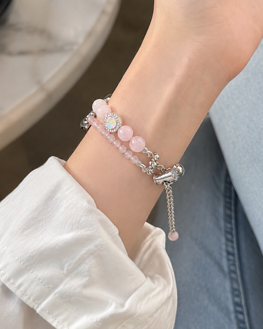 Rose Quartz Asymmetrical Beaded Watch Band Love & Happiness｜Blessedchi