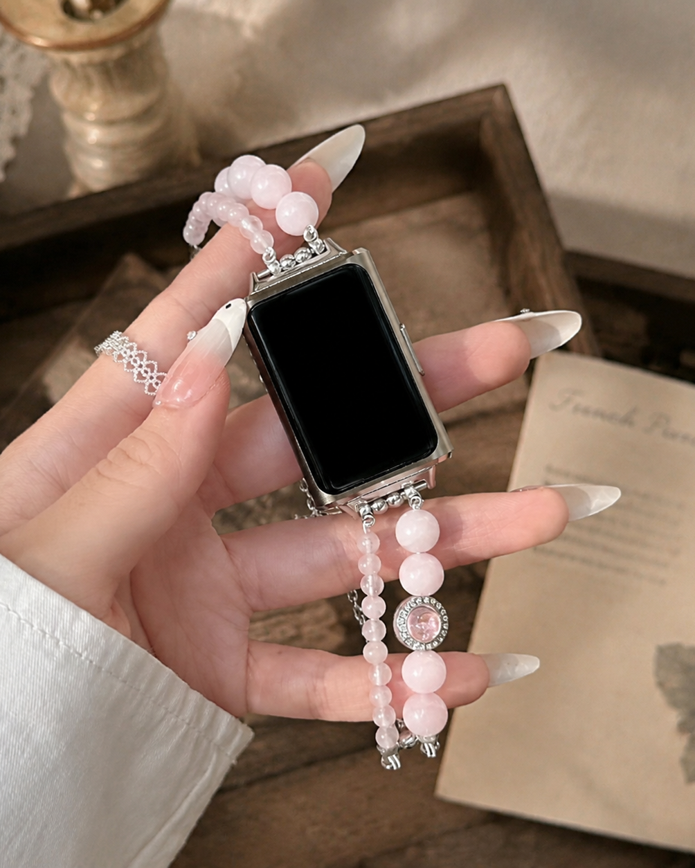 Rose Quartz Asymmetrical Beaded Watch Band Love & Happiness｜Blessedchi