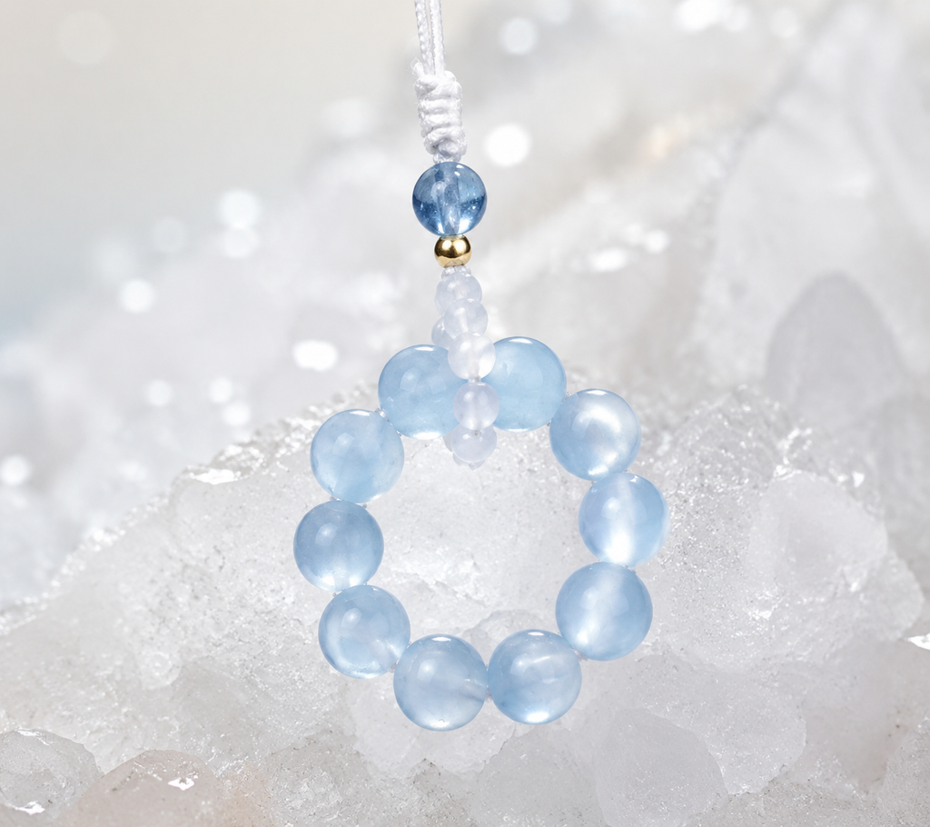 Aquamarine Hand-Knotted Phone Chain Meditate & Balance｜Blessedchi