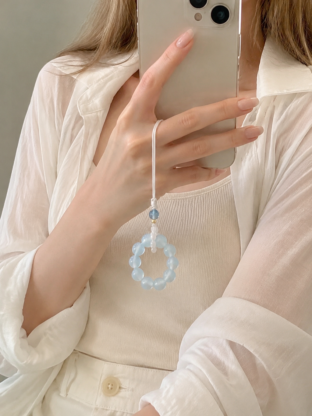 Aquamarine Hand-Knotted Phone Chain Meditate & Balance｜Blessedchi