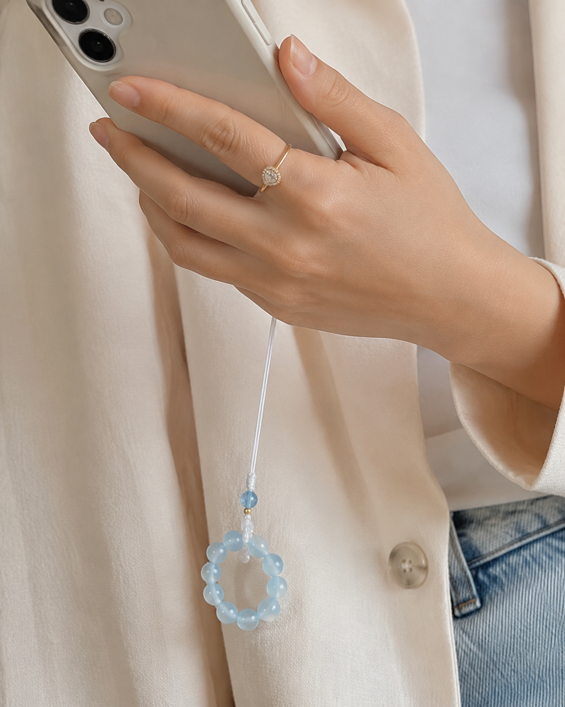 Aquamarine Hand-Knotted Phone Chain Meditate & Balance｜Blessedchi