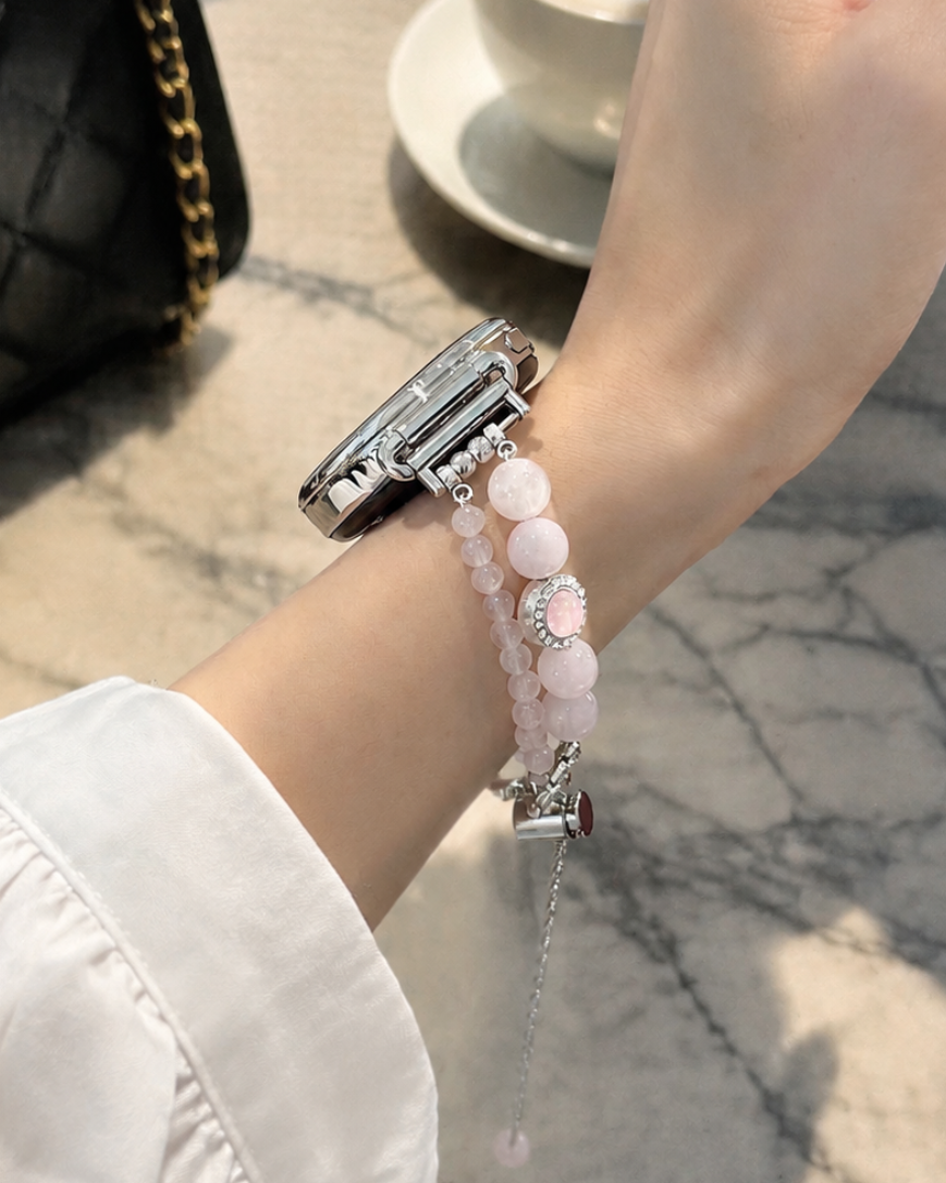 Rose Quartz Asymmetrical Beaded Watch Band Love & Happiness｜Blessedchi