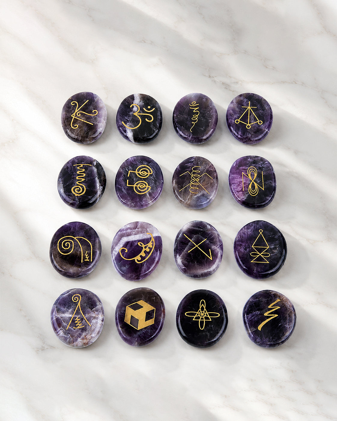 Amethyst Rune Karuna Palm Stone Set Meditate & Balance｜Blessedchi