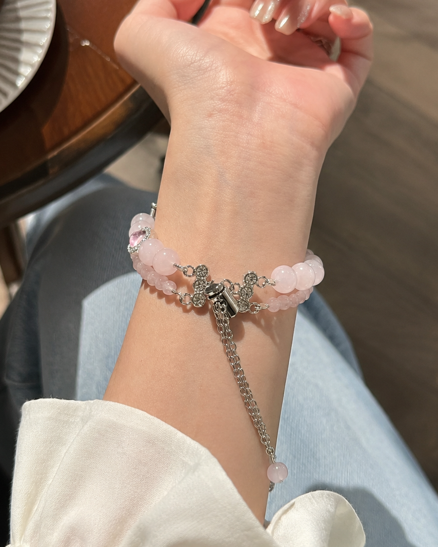 Rose Quartz Asymmetrical Beaded Watch Band Love & Happiness｜Blessedchi