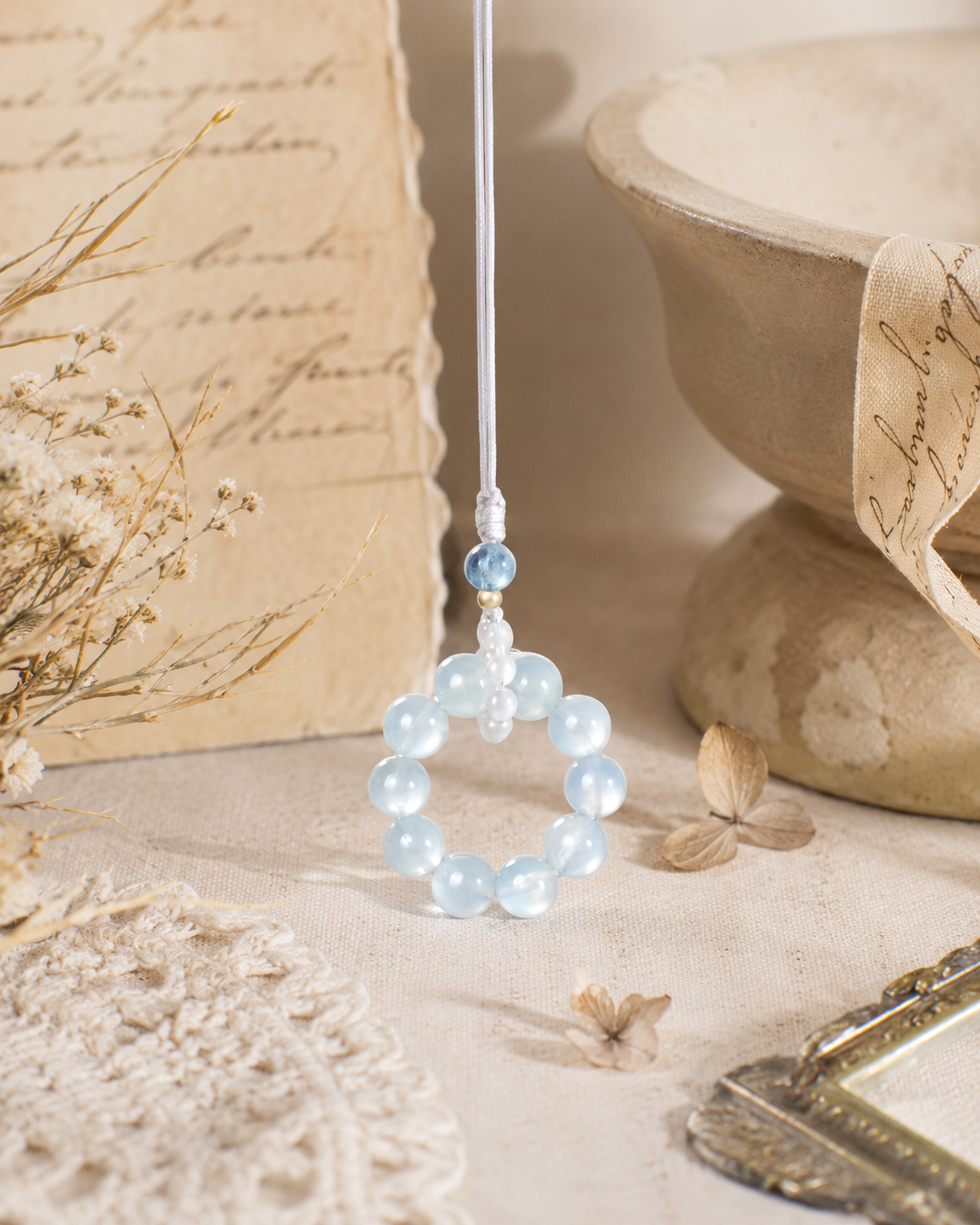 Aquamarine Hand-Knotted Phone Chain Meditate & Balance｜Blessedchi
